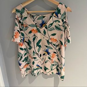 Cold Shoulder Tropical Print Pink Blouse Size Small